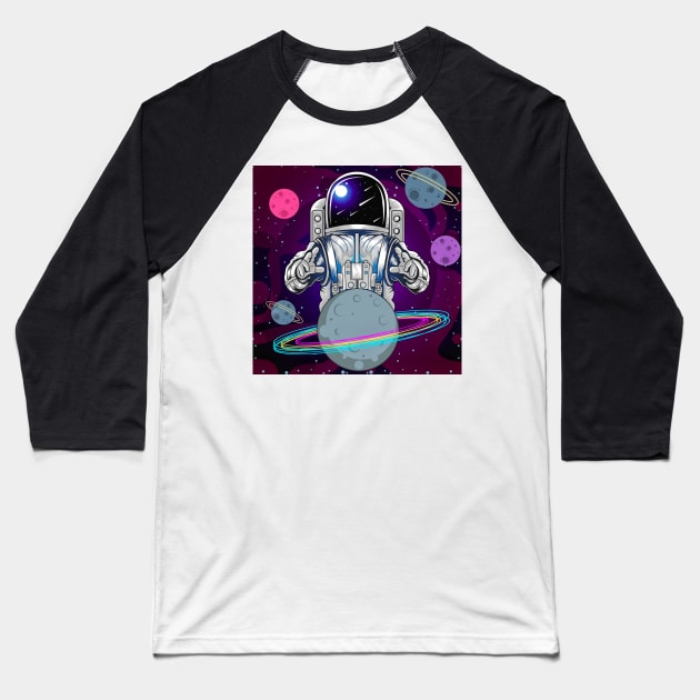 Astronaut and planet in space Baseball T-Shirt by TheSkullArmy